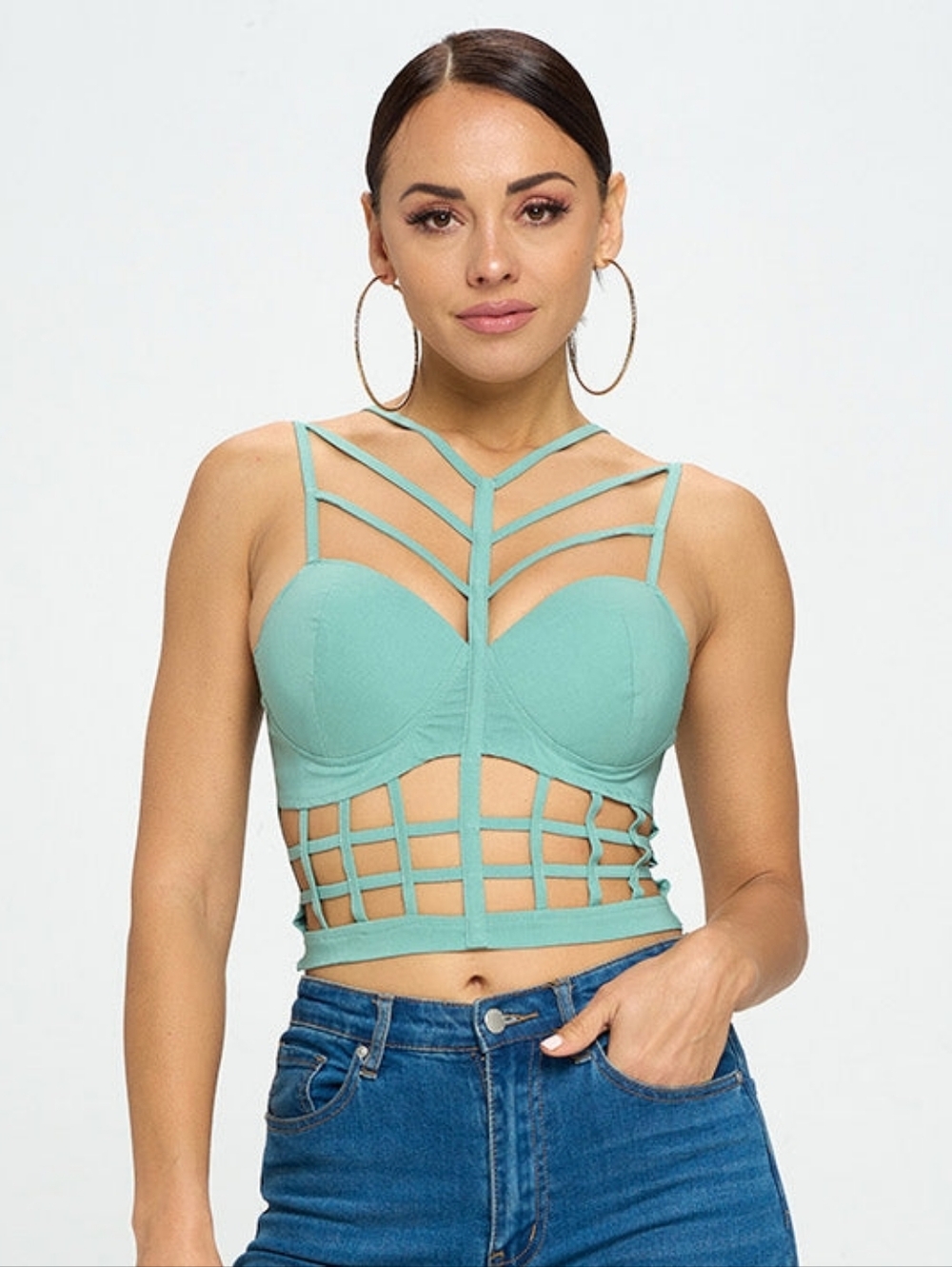 Olivers Strappy Cage Camisole in Sage Green